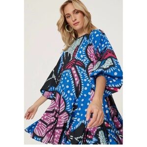 Vibrant Blue and Pink Patterned Dress